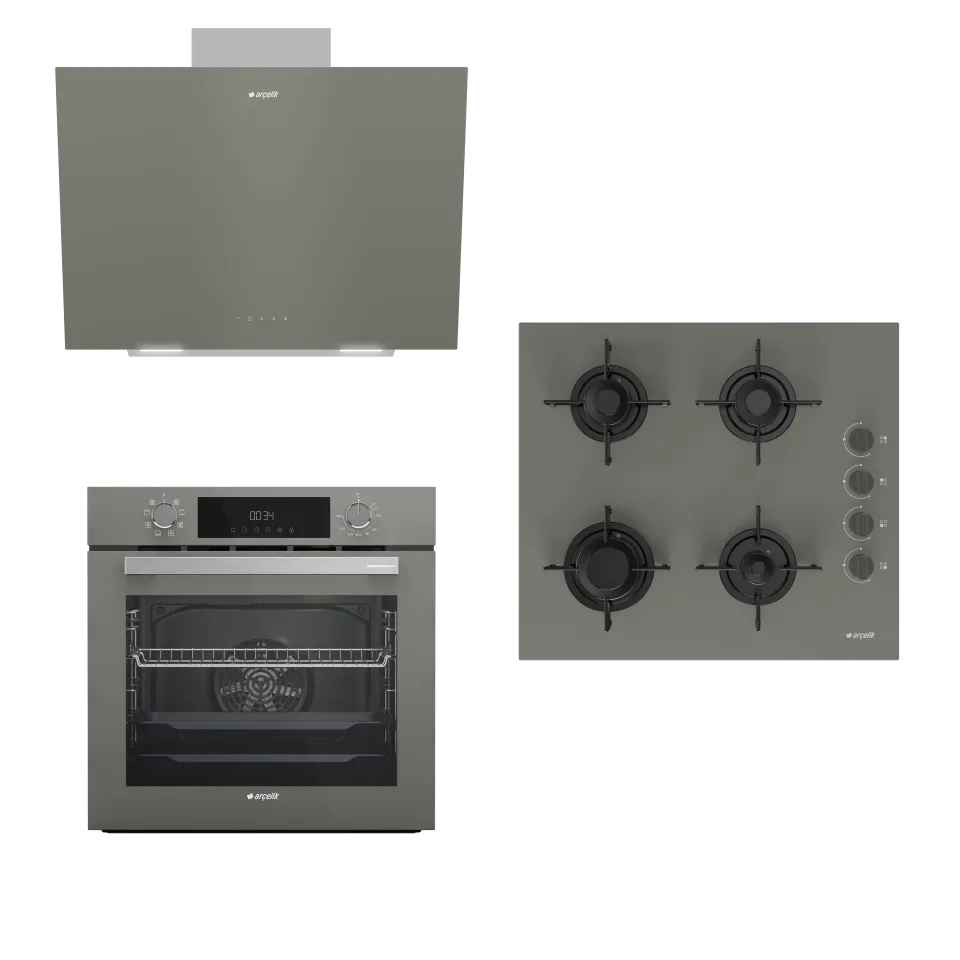 60 CM OCAKLI GRİ BUHAR DESTEKLİ CAM ÇEYİZ SET